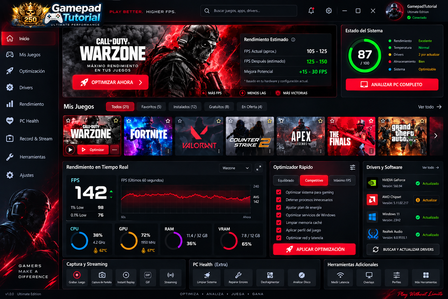 Vista previa de GamepadTutorial Optimizador Pro